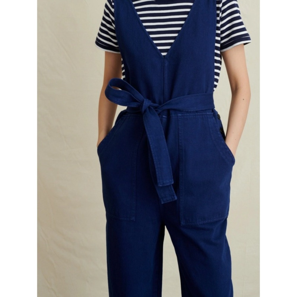 Alex Mill Blue Ollie Wide Leg Denim Overall Jumpsuit Tie Belt Cotton Small